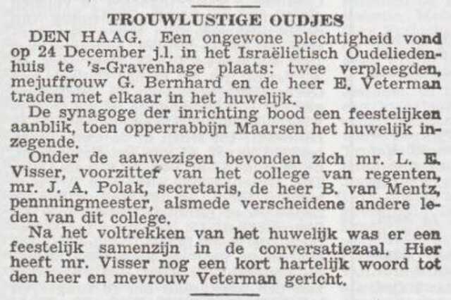 Verslag van de huwelijksinzegening van Emanuel Veterman en Grietje Bernard