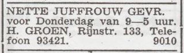 Advertentie 'personeel gevraagd' van het gezin Henri Groen