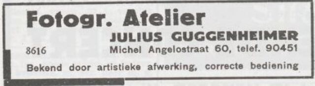 Advertentie van fotograaf Julius Guggenheimer