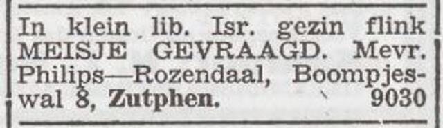 Advertentie 'personeel gevraagd' van Heintje Philips-Rozendaal