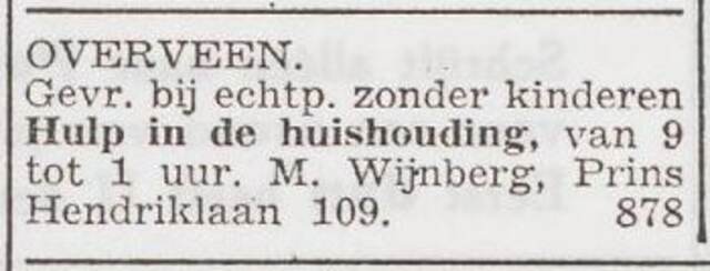Advertentie 'personeel gevraagd' van Mozes Wijnberg