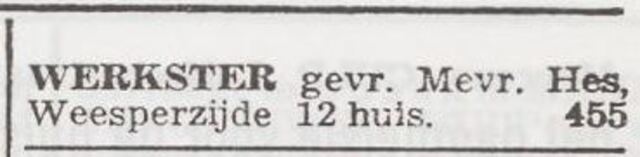 Advertentie 'personeel gevraagd' van Johanna Hes-Parser