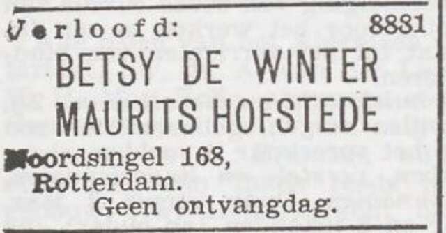 Aankondiging van de verloving van Rebecca de Winter en Maurits Hofstede