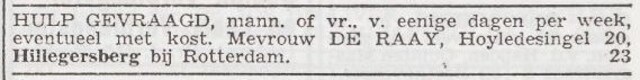 Advertentie 'personeel gevraagd' van Vrouwtje de Raaij-de Jong
