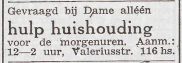 Advertentie 'personeel gevraagd' van Marie Jeanne de Vries-Kaufmann