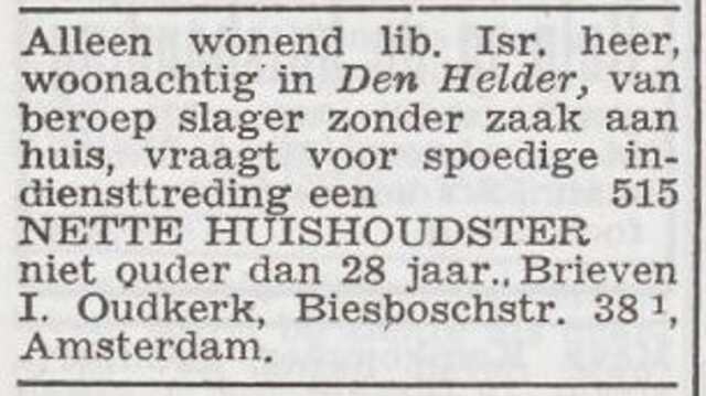 Advertentie 'personeel gevraagd' van Izaäk Oudkerk