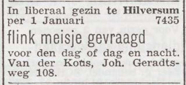 Advertentie 'personeel gevraagd' van Levie van der Kous