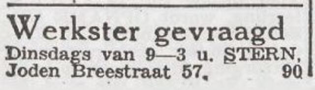 Advertentie 'personeel gevraagd' van het gezin Isaak Stern