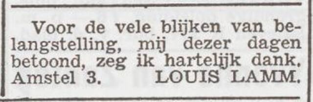 Dankbetuiging van Louis Lamm