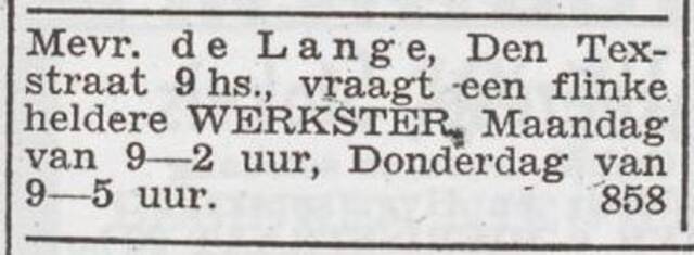Advertentie 'personeel gevraagd' van Rachel de Lange-Calff