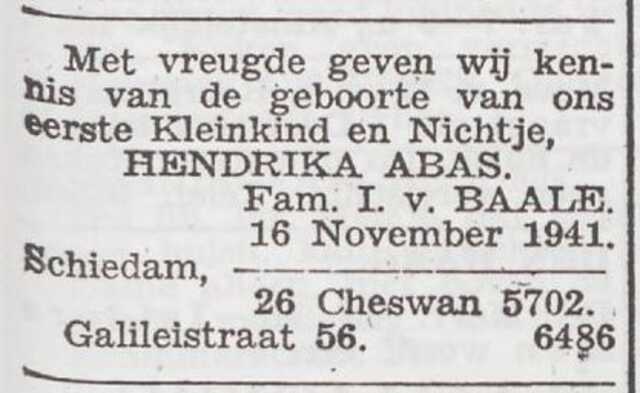 Eerste kleinkind van Isaac en Johanna van Baale