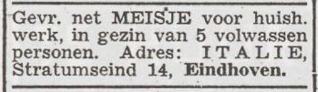Advertentie 'personeel gevraagd' van het gezin Isaak Levie Italie