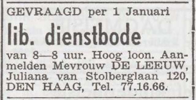 Advertentie 'personeel gevraagd' van Roosje de Leeuw-Fresco