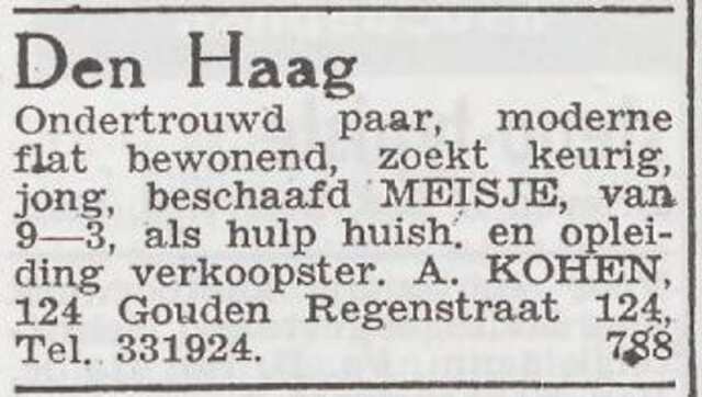 Advertentie 'personeel gevraagd' van Alex Kohen