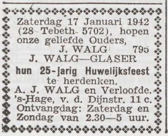 Viering van het 25-jarig huwelijk van Jacob Walg en Julia Walg-Glaser