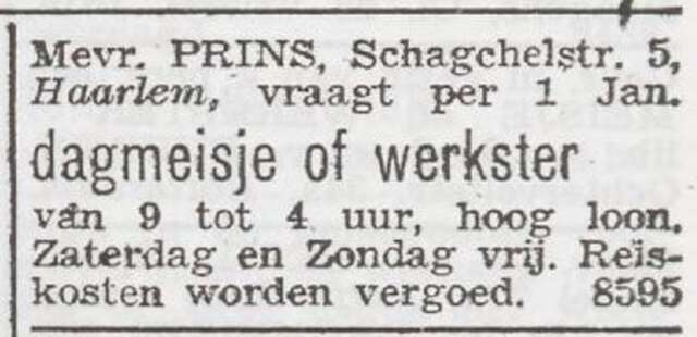 Advertentie 'personeel gevraagd' van het gezin Izak Levie Prins
