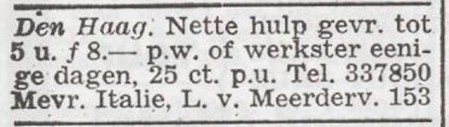 Advertentie 'personeel gevraagd' van het gezin Italie