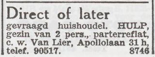 Advertentie 'personeel gevraagd' van Izaak van Lier