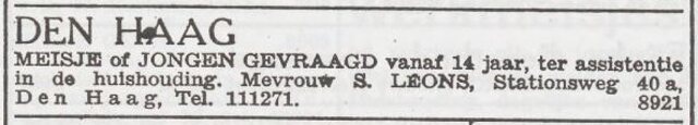 Advertentie 'personeel gevraagd' van Leentje Leons-van der Heijm
