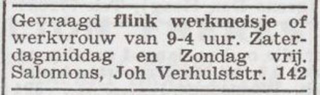 Advertentie 'personeel gevraagd' van het gezin Aron Salomons