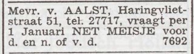 Advertentie 'personeel gevraagd' van Bertha van Aalst-de Leeuw