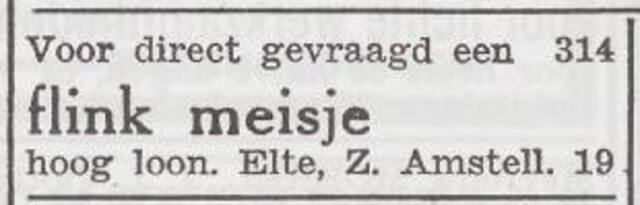 Advertentie 'personeel gevraagd' van het gezin Levie Elte