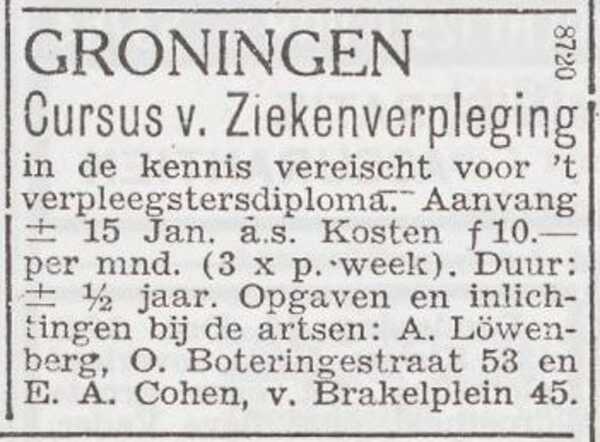 Advertentie van de artsen A. Löwenberg en E.A. Cohen