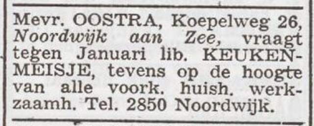 Advertentie 'personeel gevraagd' van Maria Oostra-van Straten