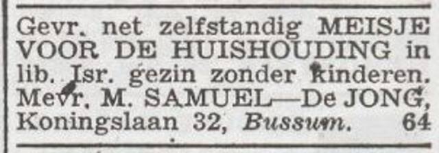 Advertentie 'personeel gevraagd' van Mathilda Samuel-de Jong