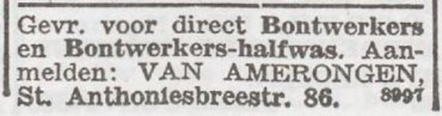 Advertentie 'personeel gevraagd' van Andries van Amerongen