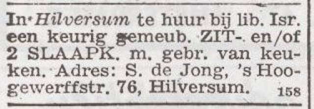 Advertentie 'te huur aangeboden' van Samuel de Jong