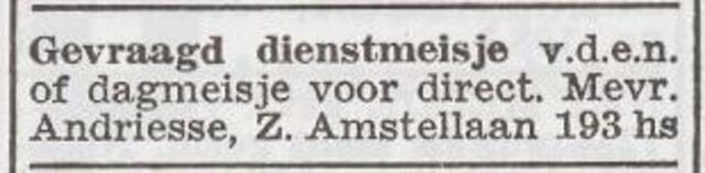 Advertentie 'personeel gevraagd' van mw. Andriesse