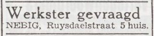 Advertentie 'personeel gevraagd' van het gezin Mozes Nebig
