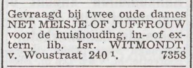 Advertentie 'personeel gevraagd' van de dames Witmondt