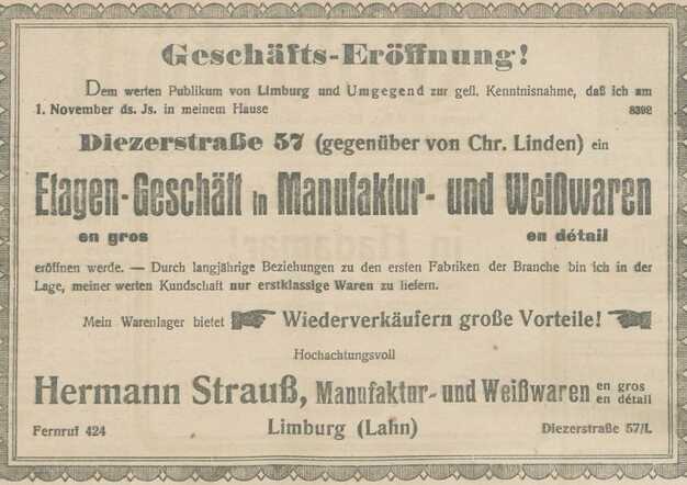 Aankondiging opening zaak 29-10-1921