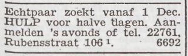 Advertentie 'personeel gevraagd' van het echtpaar Anton en Johanna Rehbock