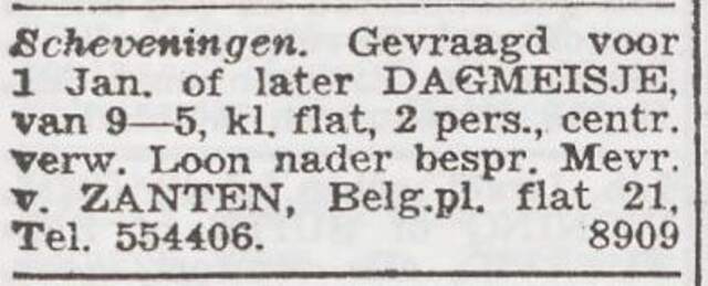 Advertentie 'personeel gevraagd' van Hedwig van Zanten-Salomon