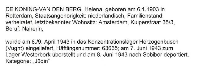 Aanvullende informatie van International Tracing Service (ITS) dd 01-08-2012 over Helena de Koning-van den Berg