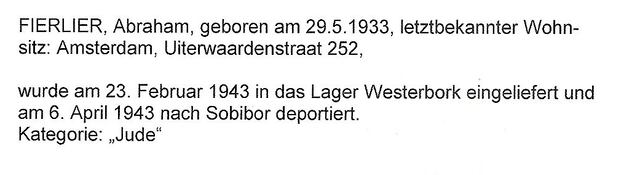 Aanvullende informatie van International Tracing Service (ITS) dd 03-08-2012 over Abraham Fierlier