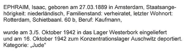 Aanvullende informatie van International Tracing Service (ITS) dd 07-08-2012 over Isaac Ephraim geboren 27-03-1889