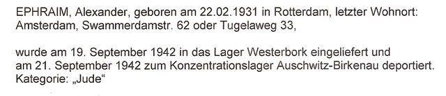 Aanvullende informatie van International Tracing Service (ITS) dd 07-08-2012 over Alexander Ephraim geboren 22-02-1931
