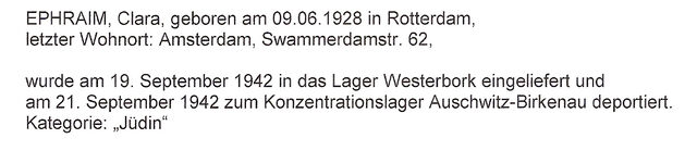Aanvullende informatie van International Tracing Service (ITS) dd 07-08-2012 over Clara Ephraim geboren 09-06-1928