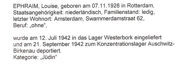 Aanvullende informatie van International Tracing Service (ITS) dd 07-08-2012 over Louise Ephraim geboren 07-11-1926