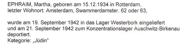 Aanvullende informatie van International Tracing Service (ITS) dd 10-08-2012 over Martha Ephraim geboren 15-12-1934