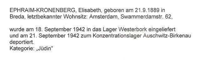 Aanvullende informatie van International Tracing Service (ITS) dd 17-08-2012 over Elisabeth Kronenberg geboren 21-09-1889