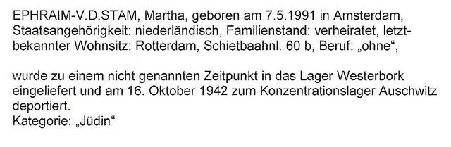 Aanvullende informatie van International Tracing Service (ITS) dd 21-08-2012 over Martha van der Stam geboren 07-05-1891