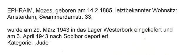 Aanvullende informatie van International Tracing Service (ITS) dd 2-08-2012 over Mozes Ephraim geboren 14-02-1885