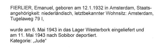 Aanvullende informatie van International Tracing Service (ITS) dd 3-08-2012 over Emanuel Fierlier geboren 12-01-1932