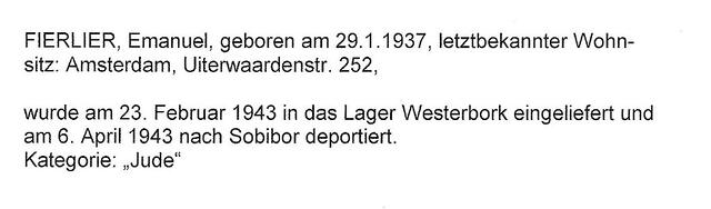 Aanvullende informatie van International Tracing Service (ITS) dd 3-08-2012 over Emanuel Fierlier geboren 29-01-1937