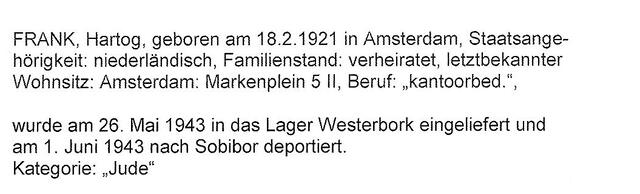 Aanvullende informatie van International Tracing Service (ITS) dd 3-08-2012 over Hartog Frank geboren 18-02-1921